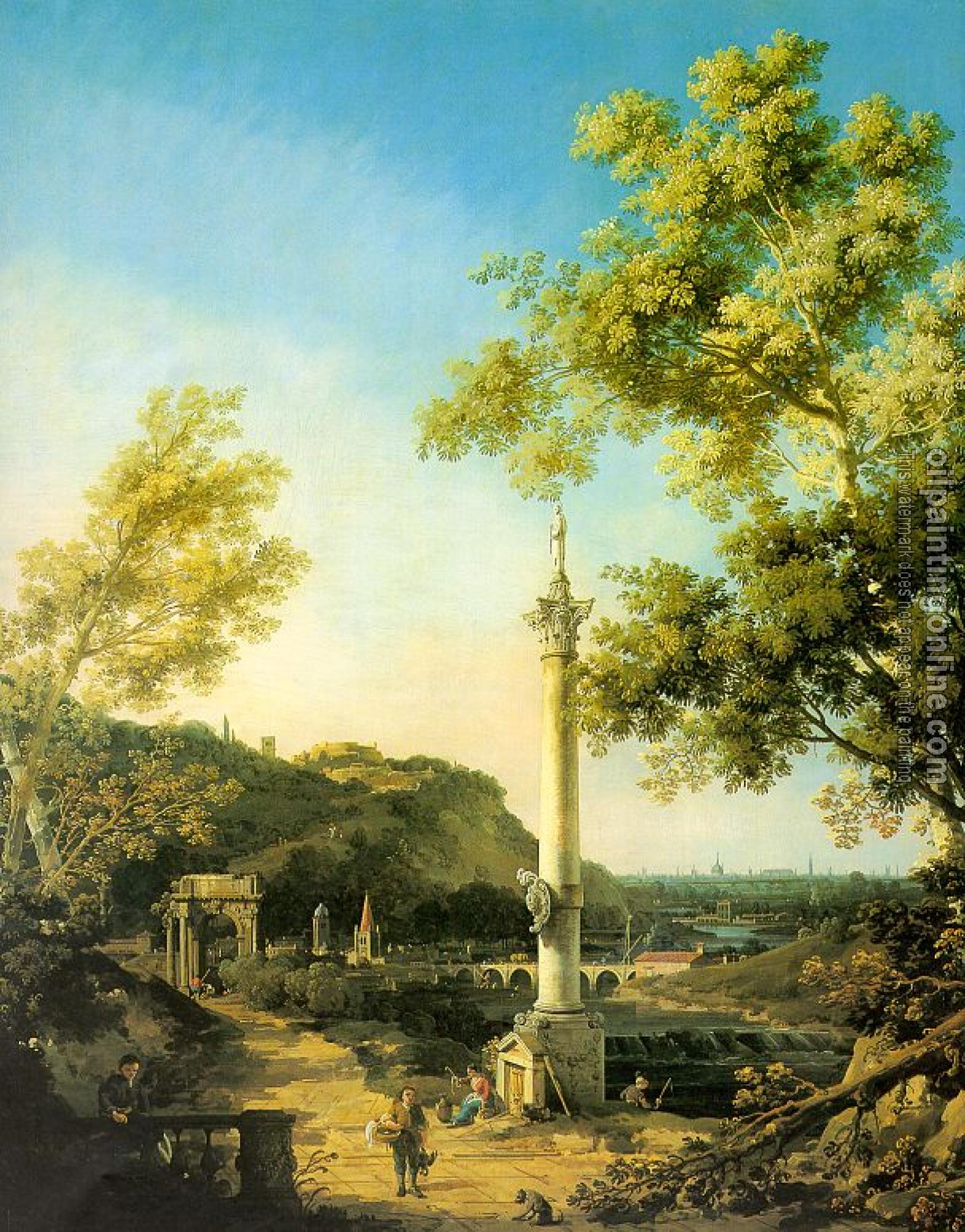 Canaletto - Capriccio- River Landscape with a Column, a Ruined Roman Arch, and Reminiscences of England