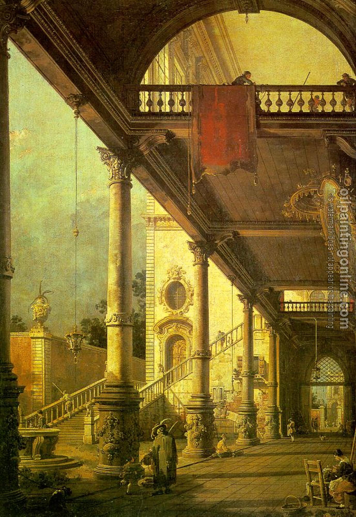 Canaletto - Capriccio- A Colonnade Opening onto the Courtyard of a Palace